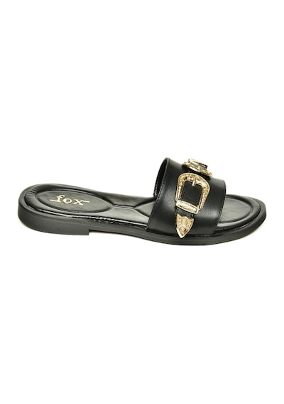 Fox Shoes U250110109 Siyah Tokalı Kadın Terlik Siyah-suni Deri Siyah