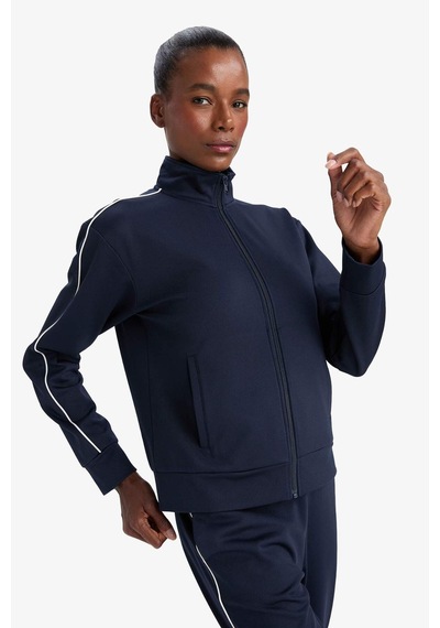 Defacto Defactofit Slim Fit Dar Kesim Dik Yaka İçi Yumuşak Tüylü Fermuarlı Hırka F3844ax25aunv253 Lacivert