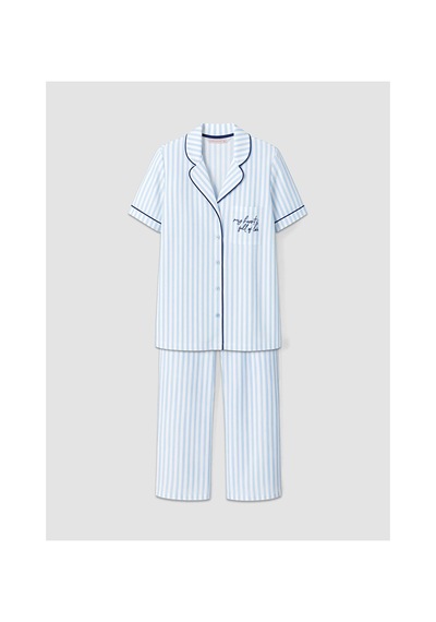 Lcw Dream Mavi Gömlek Yaka Çizgili Kadın Pijama Takımı