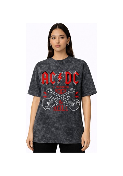 Sevbano Ac Dc Rock In Roll Rock Metal Müzik Grubu Baskılı Unisex Oversize Siyah