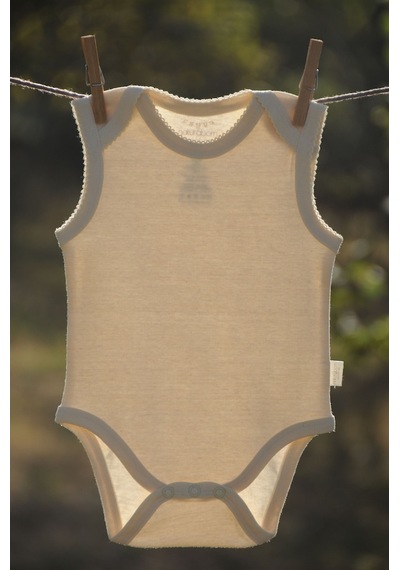 Naturaborn Naturaborn Gots Organik Sertifikalı Kroşetalı Kolsuz Bebek Body Bej