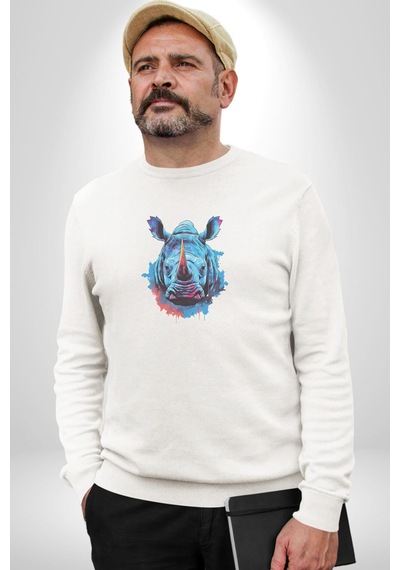 Su Aygırı Hipopotamo Renkli Unisex Beyaz Baskılı Sweatshirt Beyaz