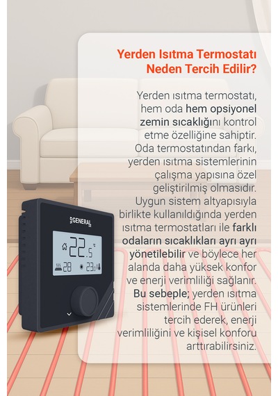 General Life Mitra Fh25s Yerden Isıtma Termostatı - Siyah