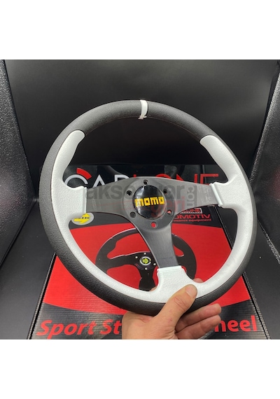 Momo Spor Direksiyon 32cm Beyaz Detaylı- Yarış Spor Direksiyonu