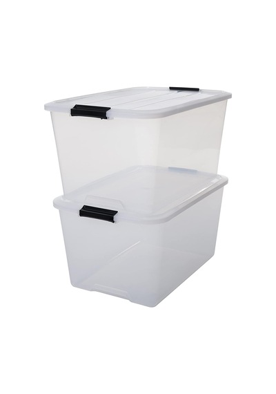 Kapaklı Plastik Saklama Kutuları, 45l, 2'li Set, Şeffaf Çok Renkli
