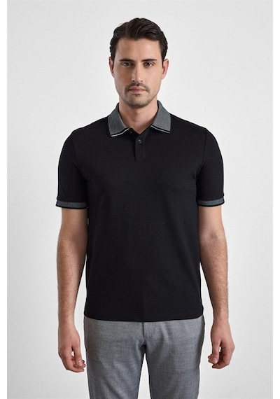 Süvari Siyah Regular Düz Baskısız Pike Fermuarlı Polo Yaka Nefes Alabilen Tişört Ts1014000472-s09