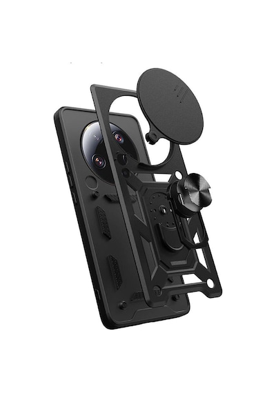 Kilifone - Mi 13 Ultra Uyumlu - Kılıf Magnetik Standlı Kamera Korumalı Sürgülü Vega Kapak - Siyah