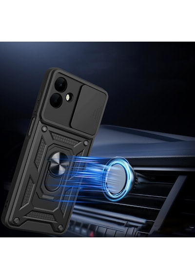 Subutu Galaxy A07 Kılıf Magnetik Standlı Kamera Korumalı Zore Sürgülü Vega Kapak - Mavi Mavi