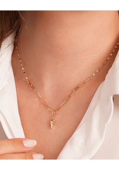 Debora Jewelry 14 Ayar Altın Ataç Zincirli Kutup Yıldızı Kolye