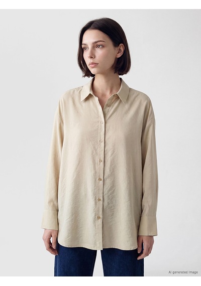 Lcw Modest Bej Oversize Modal Karışımlı Kadın Gömlek Tunik