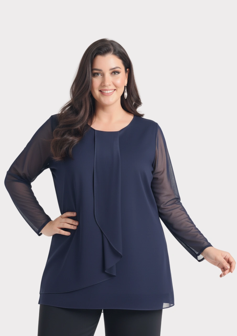 Lilas Xxl Büyük Beden Lacivert Renkli Şifon Bluz Lacivert