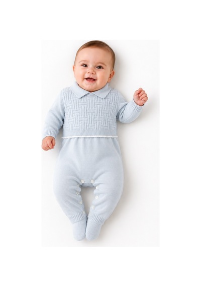 Babyhola Unisex Triko Patikli Bebek Tulum 5603 Mavi