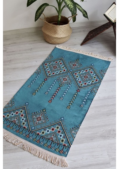 Kilim Desenli Astarlı Lüks Seccade S1020 Mavi Mavi