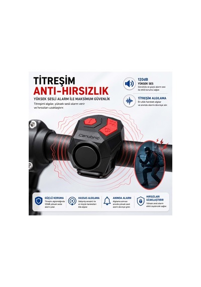 120 Db Usb Şarjlı Elektrikli Bisiklet Kornası Ve Anti Hırsızlık Alarm Zili Scooter Uyumlu Siyah