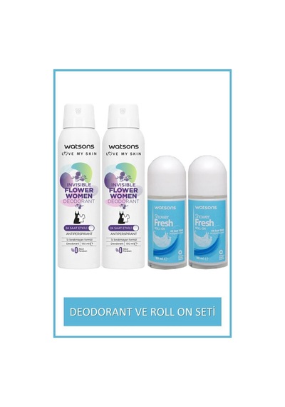 Watsons Shower Fresh Kadın Roll-on 50 Ml X2 Ve Invisible Fresh 24 Saat Etkili Deodorant 150 Ml X2