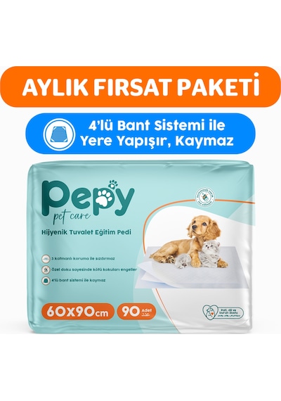 Pepy Pet Care Pepy 60x90 Hijyenik Tuvalet Eğitim Pedi 30'lu 3 Paket 90 Adet