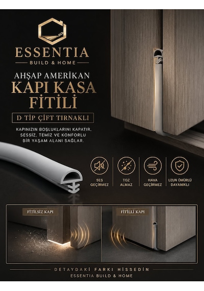 Ahşap Amerikan Kapı Kasa Fitili D Tip Yandan Çift Tırnaklı 25 Metre Beyaz Çoklu Renk