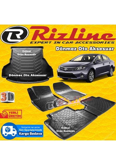 Toyota Uyumlu Avensis 3D Paspas + Bagaj Havuz Siyah 2009 Sonrası Rizline N11.12089