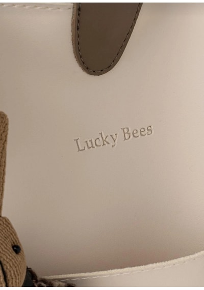 Lucky Bees Desenli Kadın Büyük Boy Sırt Çantası El Ve Omuz Çantası Ayıcıklı Maskot Açık Taba - Krem