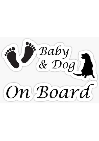 Arabada Bebek ve Köpek var Sticker Etiket 19CM md3