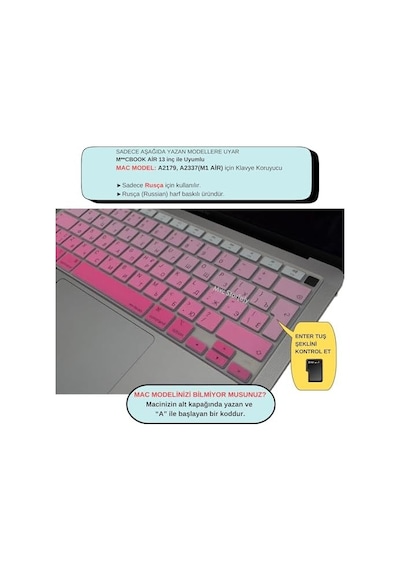 Rusça Klavye Koruyucu Macbook Air 13 A1932 A2179 A2337 M1 Uyumlu Uk Iso Ters L Enter Rusça Baskılı Silikon Keyboard Cover Pembe