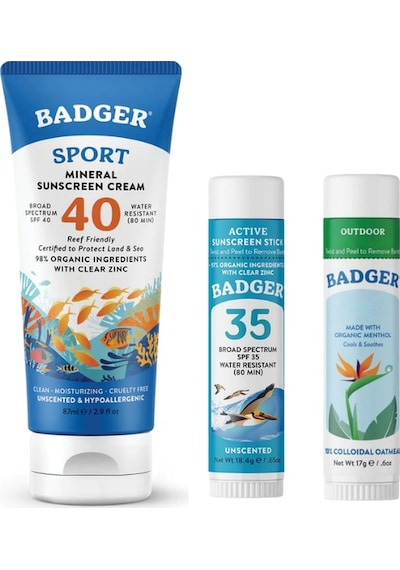 Badger Clear Zinc Kokusuz Güneş Kremi SPF40 87 ML + Stick Güneş Kremi SPF35 18.4 G + Outdoor Crean Stick 17 G