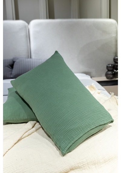 Haki Yeşili 4 Katlı Müslin Yastık Kılıfı 50x70cm 2adet