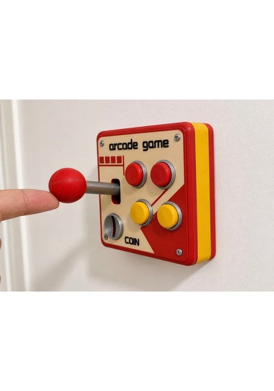 Arcade Atari Oyun Kumandası Görünümlü Duvar Prizi - Anahtar Çerçevesi Kapağı - Mini Joystick Dekoratif Anahtar 001