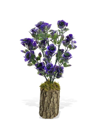 Yapay Çiçek Kütükte Mor Güllü Demet Dekoratif Masa Çiçeği 30*20cm