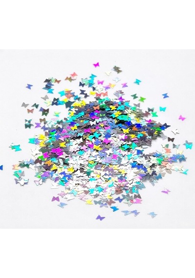 Kelebek Figürlü Gümüş Holografik Glitter, Epoksi Reçine Ve Nail Art İçin, 5gr