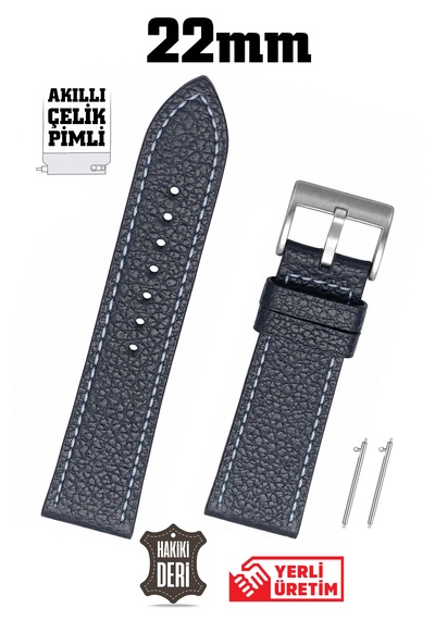 22mm Lacivert Floter Spor Hakiki Deri Saat Kordonu Kayış Akıllı Pimli