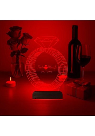Luvivia Sevgiliye Hediye Tek Taş Yüzük Kişiye Özel 3d Lamba - Masa Gece Lambası