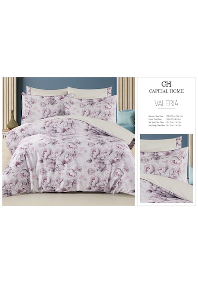Capital Home Çift Kişilik Nevresim Takımı %100 Pamuk Saten 6'lı Set Krem Çiçekli