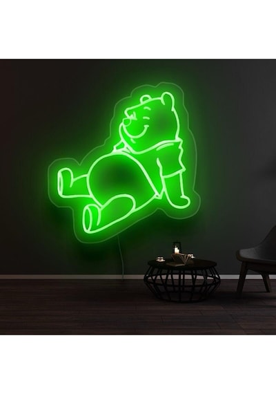 Winnie The Pooh Figürlü Dekoratif Neon Tabela Yeşil