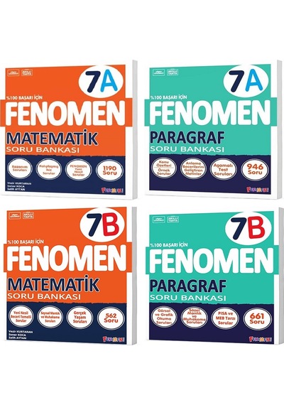 Fenomen Okul 2025 7. Sınıf Matematik + Paragraf A + B Serisi Soru Seti 4 Kitap