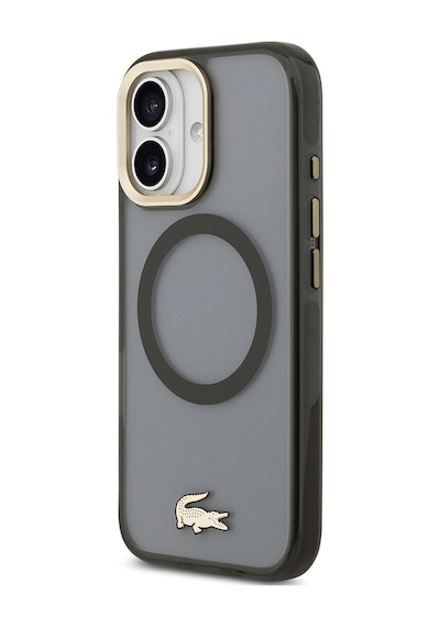 Apple Uyumlu iPhone 17 Kılıf Lacoste Lisanslı M-safe Şarj Özellikli Gold Timsah Logolu Buzlu Kapak Siyah Siyah