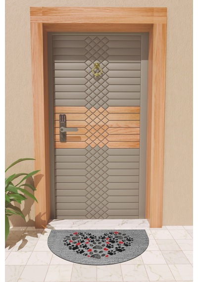 Rugmood Modern Dijital Paspas Gri Kalp Ve Patiler - Kapı Önü Paspası