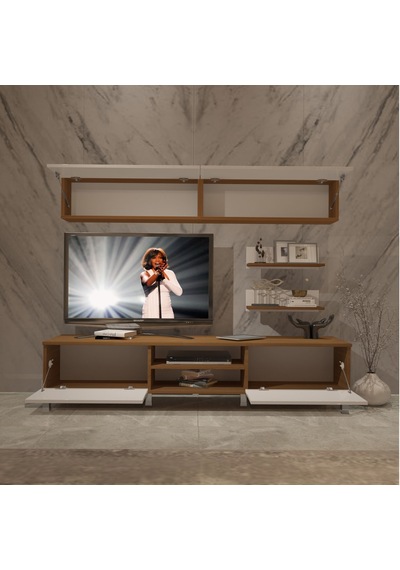 Decoraktiv Eko 5 Mdf Dvd Krom Ayaklı Tv Ünitesi Tv Sehpası - Ceviz Beyaz Ahşap - Beyaz Decoraktiv Eko 5 Mdf Dvd Krom Ayaklı Tv Ünitesi Tv Sehpası - Ceviz Beyaz Ahşap - Beyaz