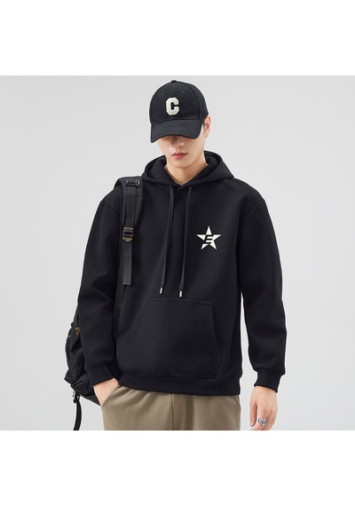 Baskılı Erkek Kapüşonlu Sweatshirt Siyah