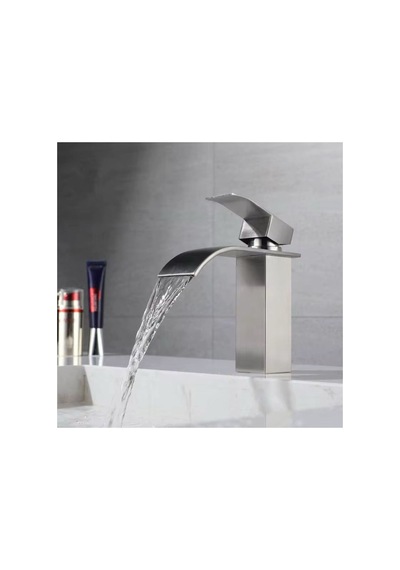 Rena Design Lavabo Bataryasi Inox Şelale Kare Gövde Eğimli Havza Banyo Armatür Çift Giriş Musluk Lüks Mat Gri