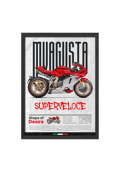 Mv Agusta Superveloce Siyah Ahşap Çerçeveli Poster, Dekoratif Motosiklet Duvar Tablosu