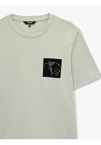 Koton Regular Fit Kısa Kollu Pamuklu Nakışlı Bisiklet Yaka Tişört Gri 6sam10105mk Gri