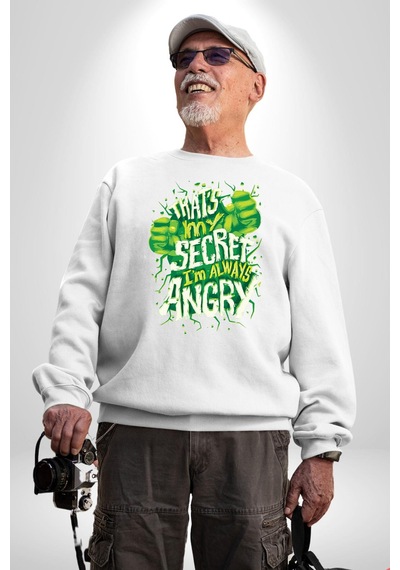 Bu Benim Sırrım Her Zaman Kızgınım Unisex Beyaz Sweatshirt Beyaz
