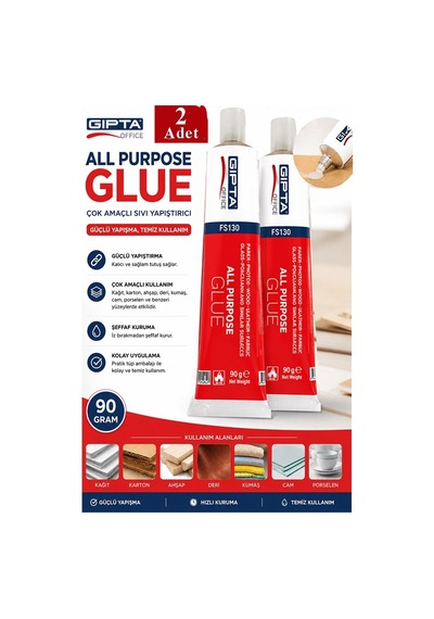Sıvı Yapıştırıcı 90 Gr Tüp Gıpta Çok Amaçlı Kuvvetli Yapıştırıcı 2 Adet Okul Büro Yapıştırıcısı Kağıt Karton
