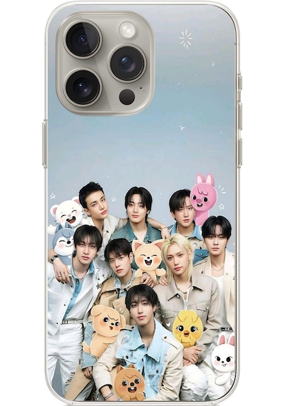 Apple Uyumlu iPhone 15 Pro  Tray Kids K-pop Grubu Ve Skzoo Temalı Baskılı Silikon Kılıf Renkli