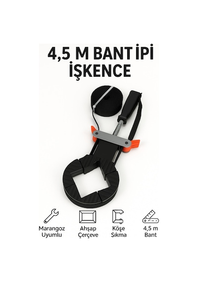 Merttools Bailey Bant Tipi İşkence 4.5 Metre Köşe, Çerçeve Ve Marangoz Sıkma Aparatı Gergi Kayışlı İşkence Yeni