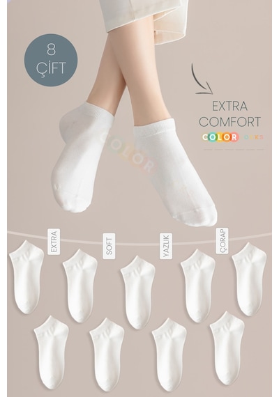 8 Çift Beyaz Extra Comfort Kadın Patik Çorap Seti Beyaz