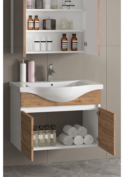 Yıldız 80 Cm Beyaz-atlantik Çam Mdf Seramik Lavabolu Asma Banyo Alt Dolabı Beyaz - Atlantik Çam Yıldız 80 Cm Beyaz-atlantik Çam Mdf Seramik Lavabolu Asma Banyo Alt Dolabı Beyaz - Atlantik Çam
