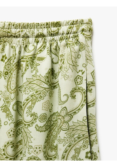 Koton Viskon Beli Bağcıklı Desenli Düz Paça Pantolon Yeşil Desenli 5sal40076ıw Yeşil Desenli Yeşil