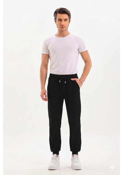 Vogsign 383 Unisex Modal Kumaş Lastikli Paça Cepli Eşofman Altı Siyah
